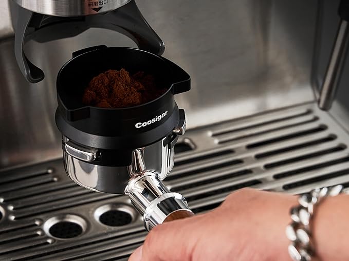 54mm Espresso Dosing Funnel and Puck Screen Set,Hands-Free portafilter funnel with Grinder Trigger.Fits Breville 54mm Portafilters.Reusable 316 Stainless Steel Puck Screen.(Black)