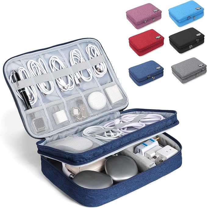 Large Electronic Organizer Travel Case, Double Layer Tech Accessories Bag