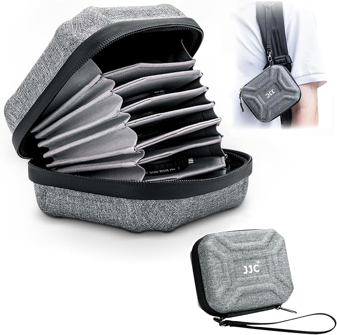 JJC 10 Pockets Hard Shell Lens Filter Bag Up to 95mm, Water Resistant &