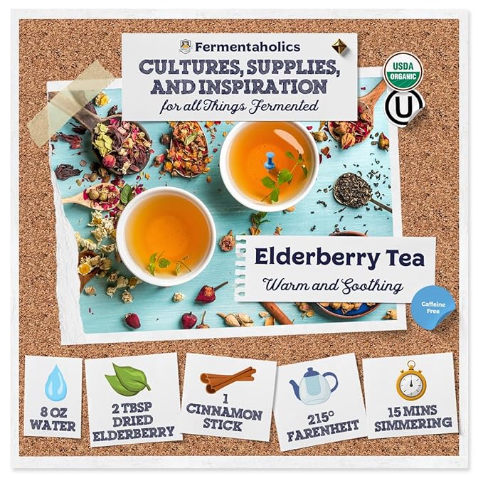 FERMENTAHOLICS | USDA Organic Dried Elderberries - 8 oz | All Natural Free Of Chemicals | For Syrup, Gummies, Kombucha, Tea, and Wine | Sambucus Nigra | Elderberry Syrup Instructions Included