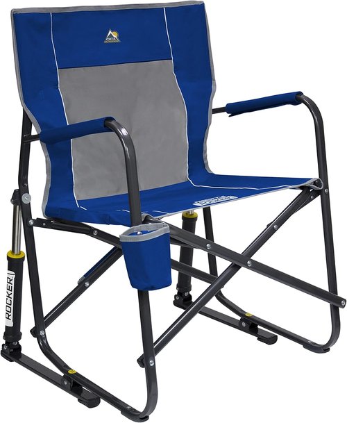 GCI Outdoor Freestyle Rocker Camping Chair - Portable Folding Rocker with Durable Armrests & Drink Holder - Royal Blue