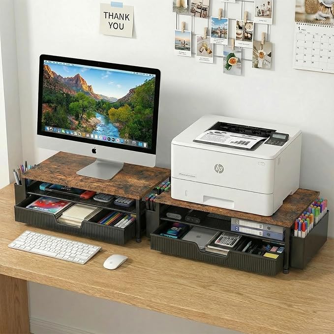 ECOLOVI Desk Organizer and Accessories, 2-Tier Computer Monitor Stand Rise