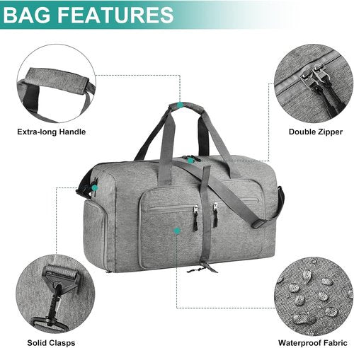 Dimayar 65L Travel Duffle Bag - Waterproof & Tear-Resistant Foldable Duffel with Shoe Compartment | Gray