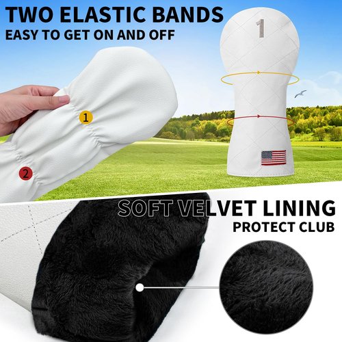 Golf Head Cover Golf Club Grid National Flag Design Golf Covers PU Headcovers Set Fits Driver Fairway Wood Hybrid Utility Woods Iron Wedge Headcover.