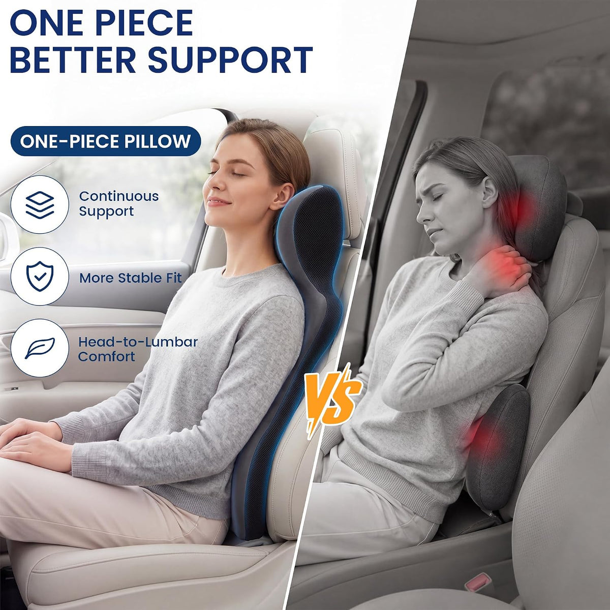 BALAPET One-Piece Car Headrest & Lumbar Support Pillow, Gray