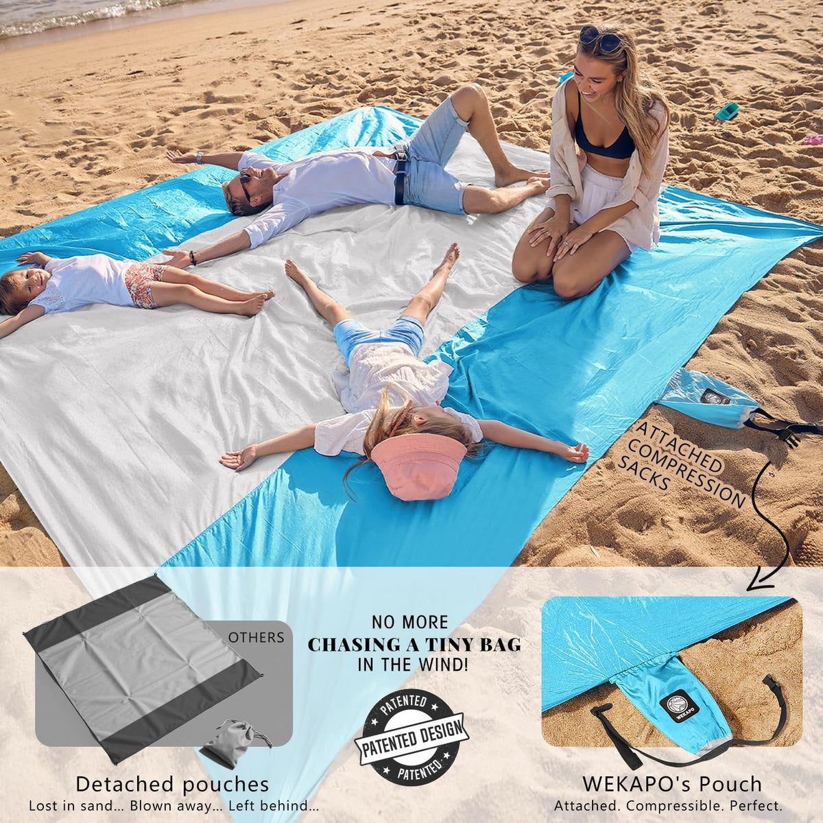WEKAPO Beach Blanket - Extra Large Sandproof & Waterproof Mat | Quick Drying for Picnics, Camping & Vacations