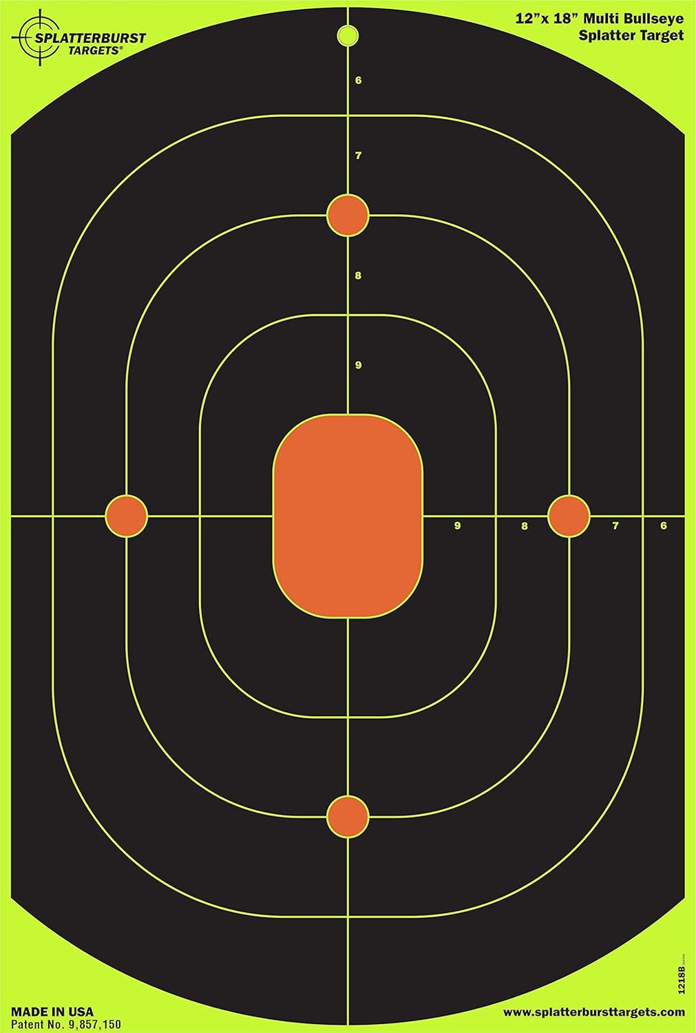 Splatterburst Targets - 12x18 Inch Bullseye Targets - Bright Fluorescent Yellow for Easy Shot Visibility - Made in USA