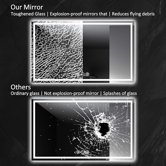 LED Bathroom Mirror 36x48 Inch Anti-Fog Bathroom Mirror with Lights, Wall Mounted Lighted Vanity Mirrors, Dimmable, Backlit + Front Lit, Smart Bathroom Vanity Mirror with 3 Colors Temperature