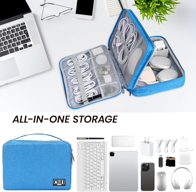 Large Electronic Organizer Travel Case, Double Layer Tech Accessories Bag