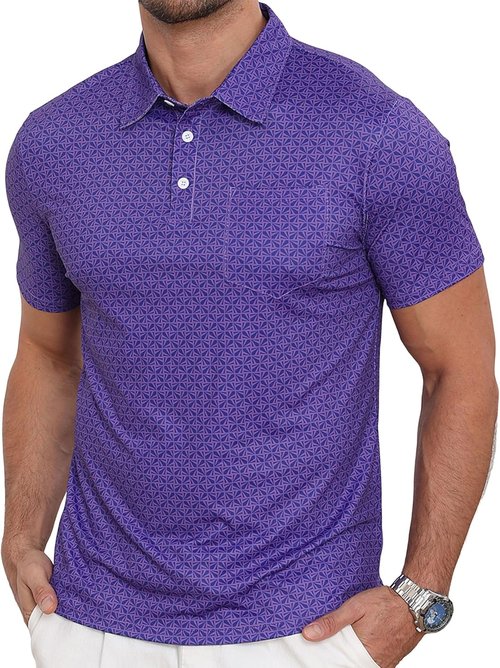 Lexiart Men's Golf Shirt - Slim Fit, Quick-Dry Performance Polo with Pocket | Stylish Print Patterns
