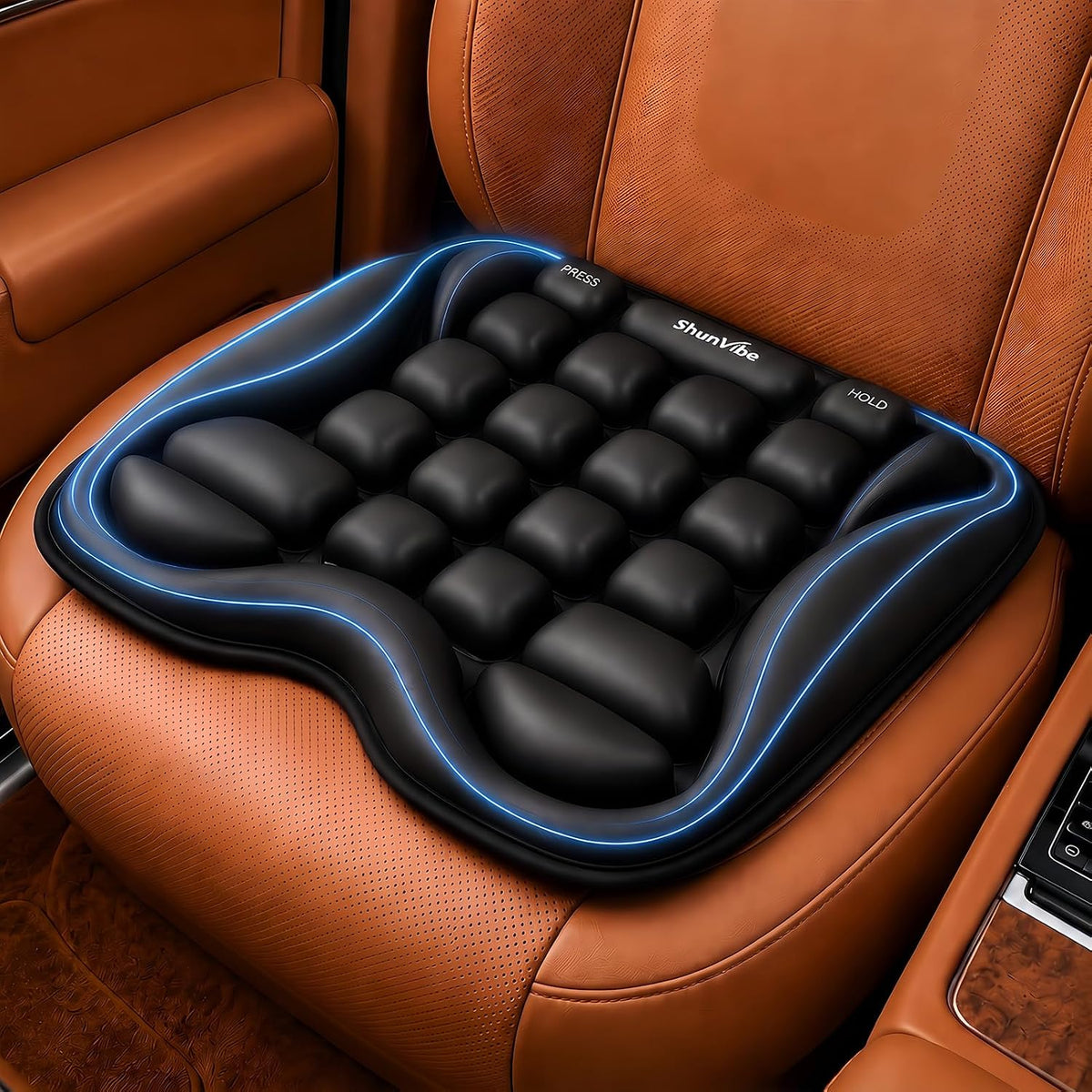 Car Seat Cushion for Long Drives, Pressure Relief Seat Pad with Built-in Pump, Adjustable Air Cell Cushion for Truck Drivers, SUV, Office Chair and Wheelchair
