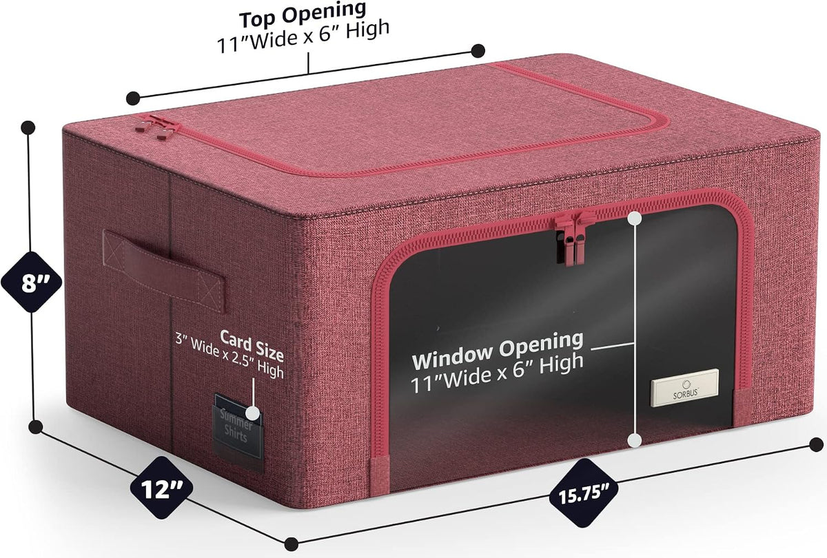 Sorbus Storage Bins with Metal Frame - Stackable & Foldable Clothes Organizer Bags - Oxford Fabric Storage Containers with Large Clear Window & Carry Handles, Bedroom Organization for Bedding & Linen