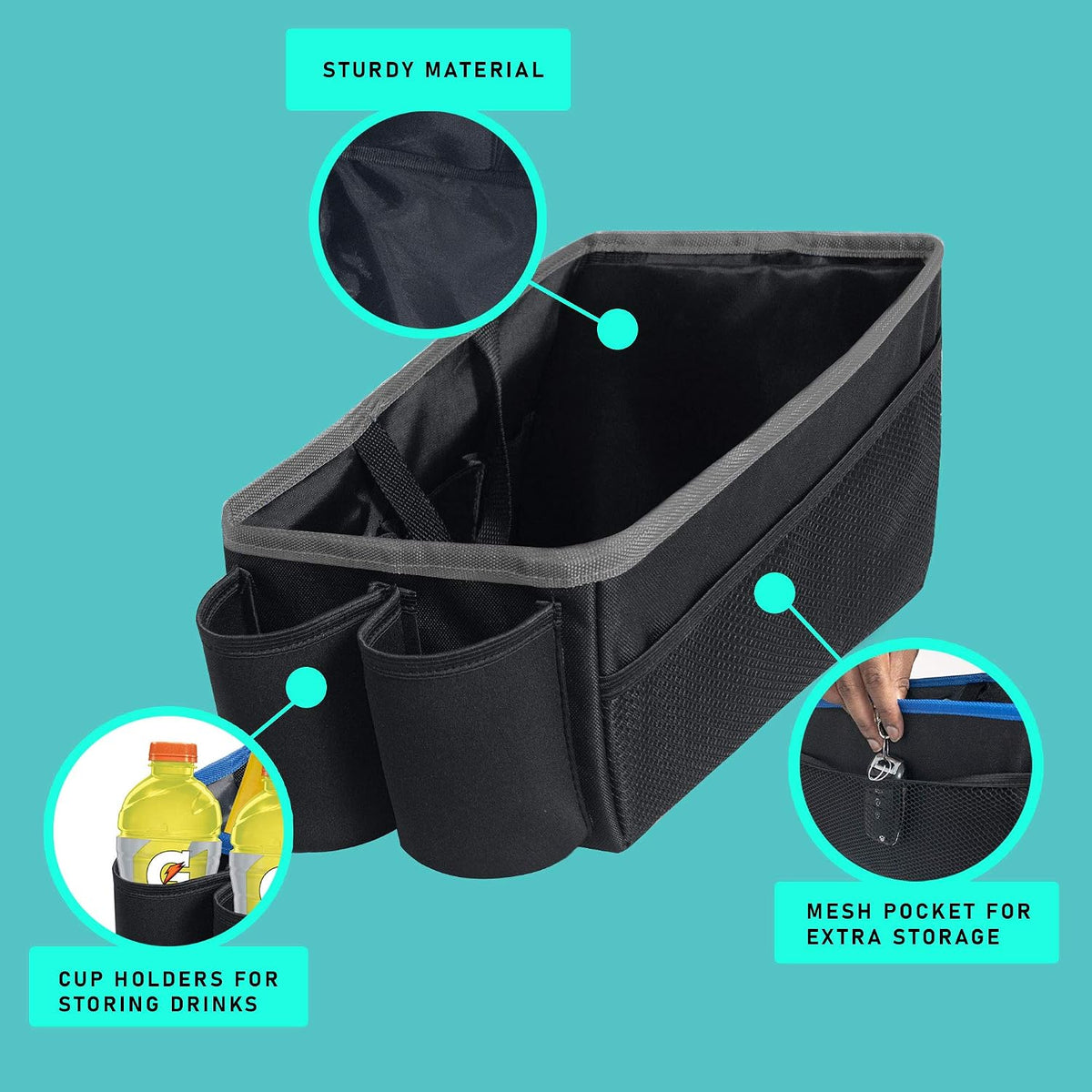 FH Group E-Z Travel Multi-Use Car Organizer with Cup Holders Back Seat Storage Blue