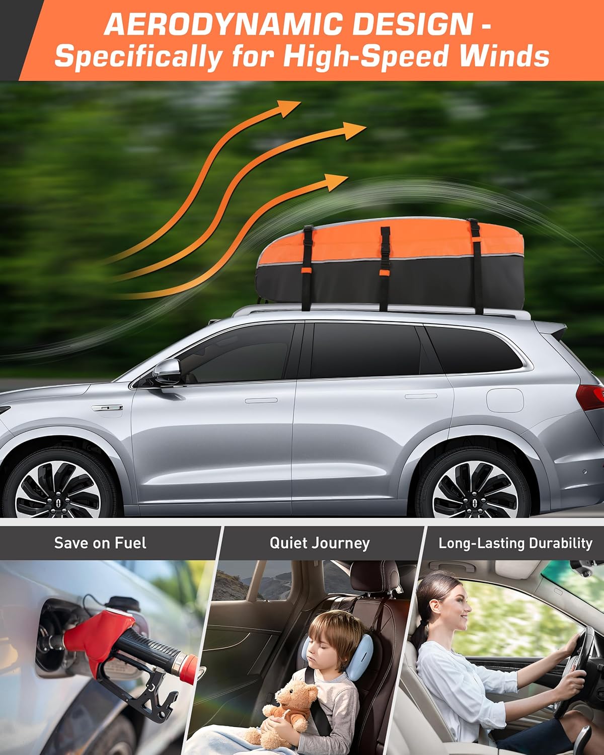 Sailnovo Rooftop Cargo Carrier Bag - 21 Cubic Feet, Waterproof Soft-Shell Design with Anti-Slip Mat & Straps