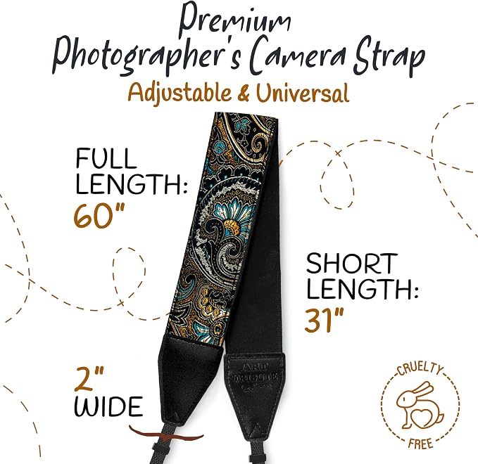 Art Tribute Camera Strap, Vintage Embroidered Neck Shoulder & Crossbody Camera