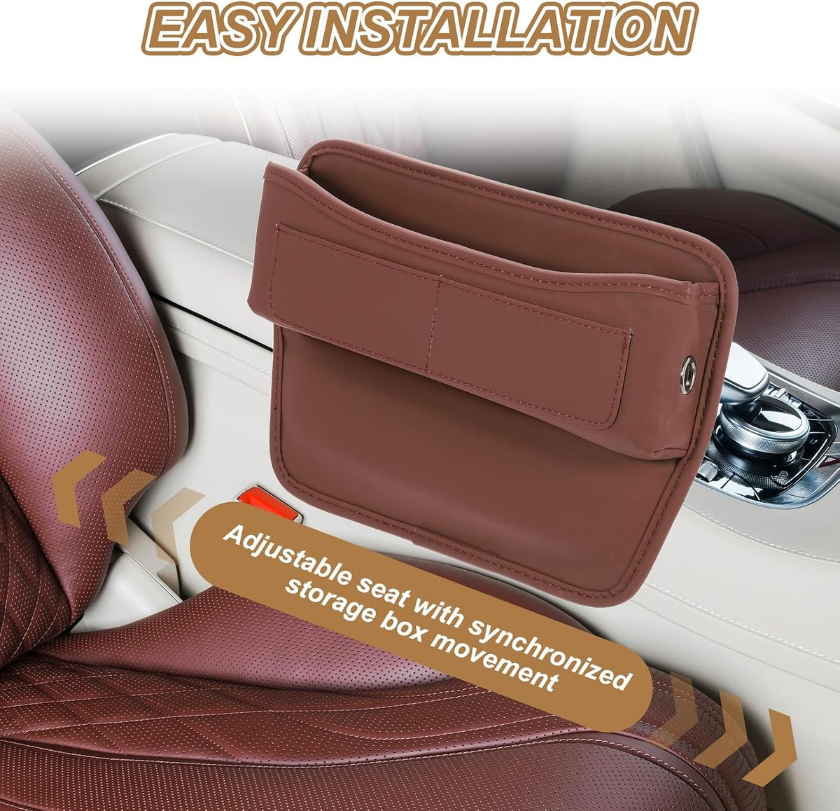 HARFINGTON Car Seat Gap Filler Organizer 11.8 x 8.3 x 2.2 Inch PU Universal Car Organizer Storage Box Between Seat and Console (Left) with Cup Holders for Phone Sunglasses Keys, Red