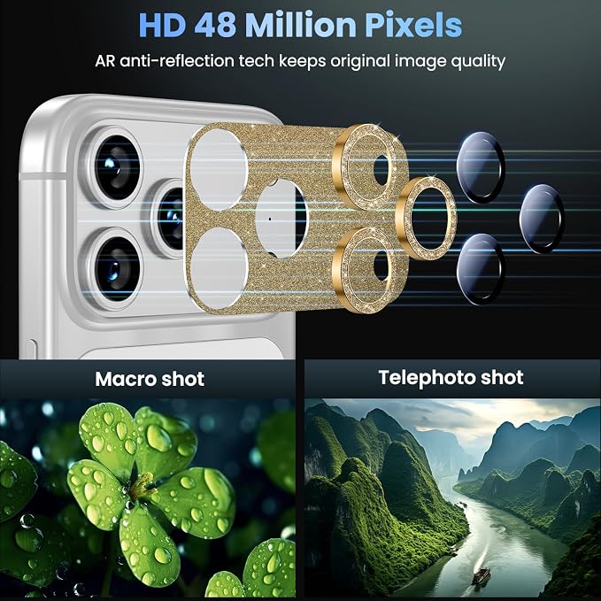 Uyiton for iPhone 17-Pro-Max Camera-Lens Protector: Bling Metal Tempered Glass