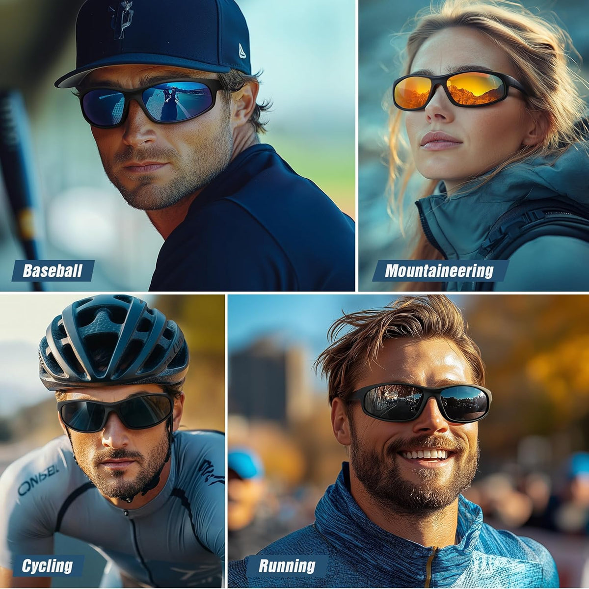 Skiennix Polarized Sports Sunglasses - UV Protection Wraparound Design for Running, Cycling, Fishing | 3 Pack