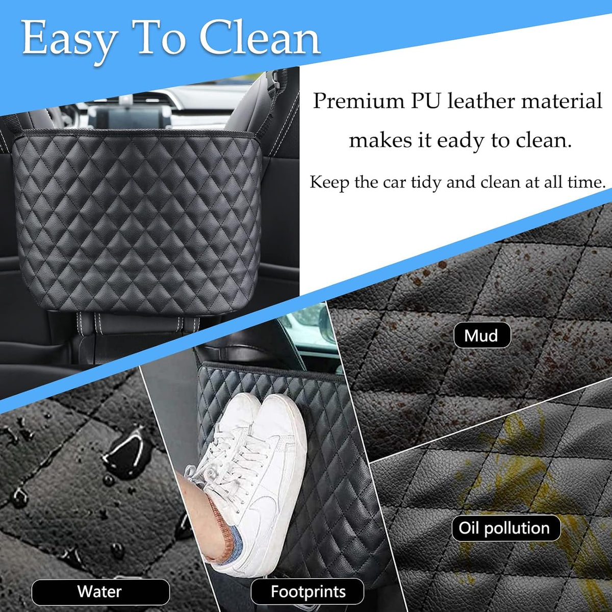 Car Pocket Handbag Holder - Leather Seat Back Organizer Barrier for Backseat Pet, Kids - Black