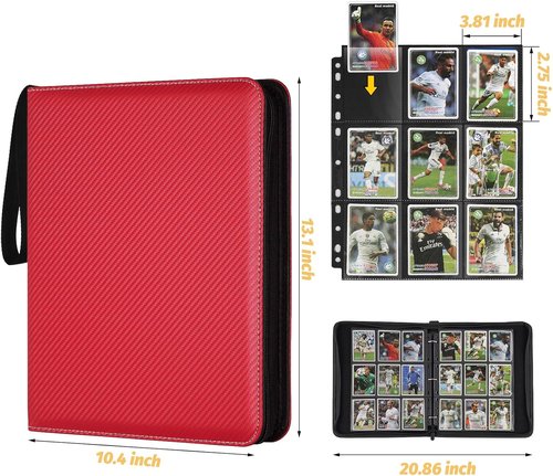 GERMUN 9 Pocket Card Binder - Premium Zip Trading Card Album for MTG, TCG & Sports Cards | Red