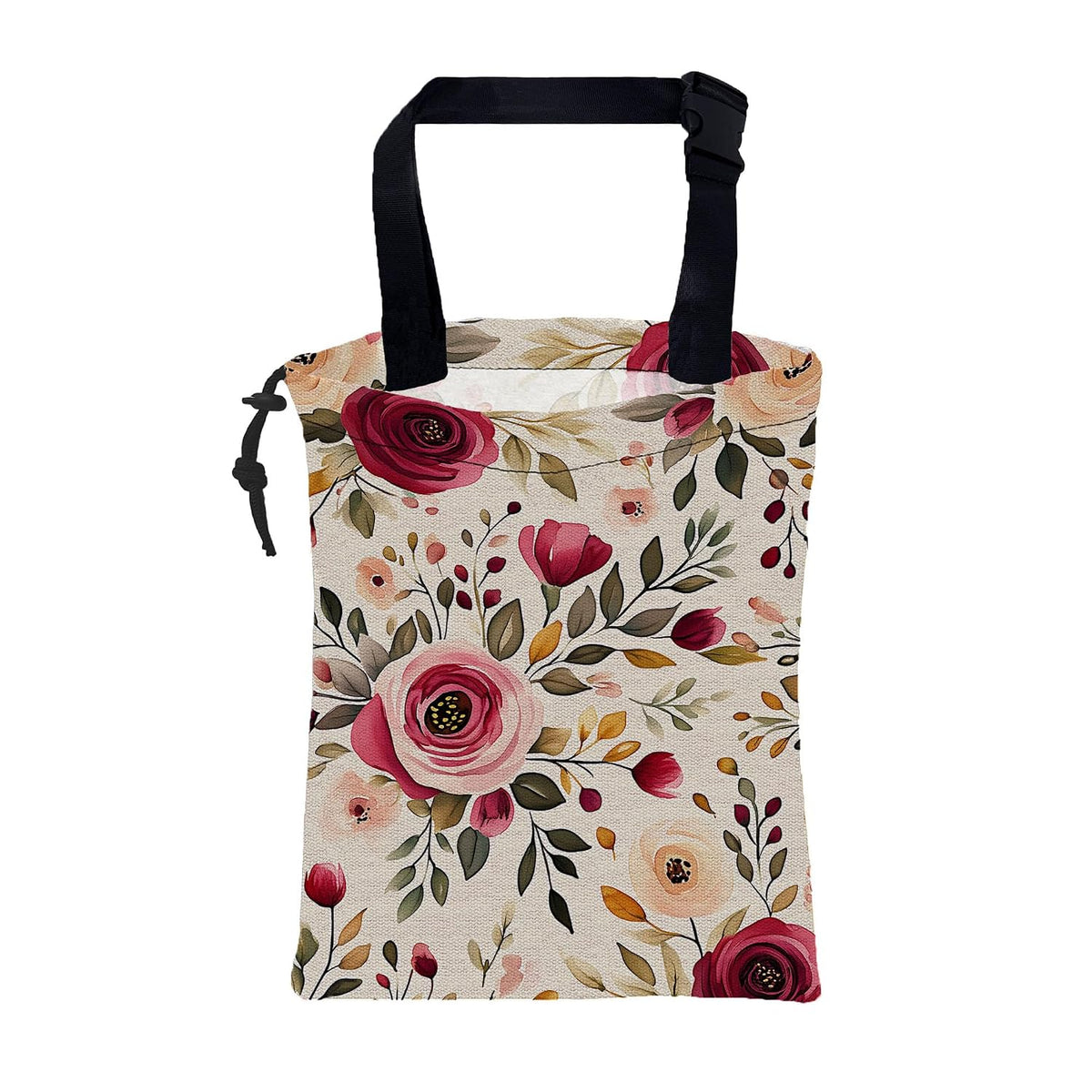 Car Garbage Bag Vintage Red and Pink Floral Hanging Canvas Car Trash Bag Drawstring Car Back Seat Organizer for Car Back Front Seat Console with Adjustable Buckle
