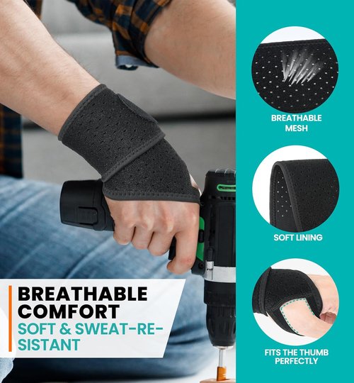 HiRui Wrist Wraps - Adjustable Breathable Support Brace for Pain Relief | Fits Left & Right Hand (Black)