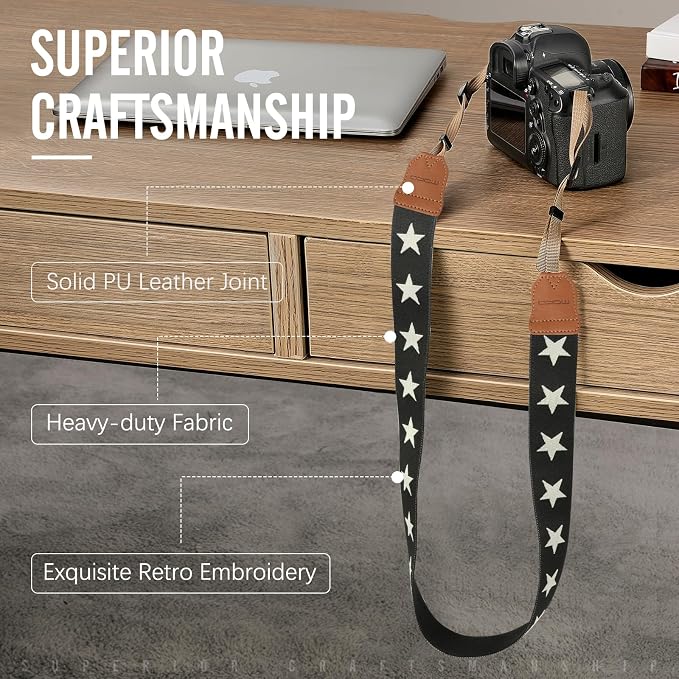 MoKo Camera Strap, Cotton Vintage Embroidered Camera Strap, Adjustable Neck &