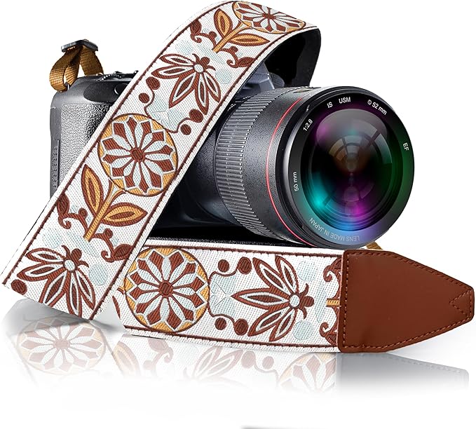 Art Tribute Camera Strap, Vintage Embroidered Neck Shoulder & Crossbody Camera