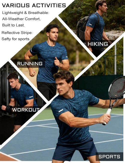 MAGCOMSEN Men's Athletic Workout Shirt - Quick Dry Moisture-Wicking Crewneck Tee for Gym & Running