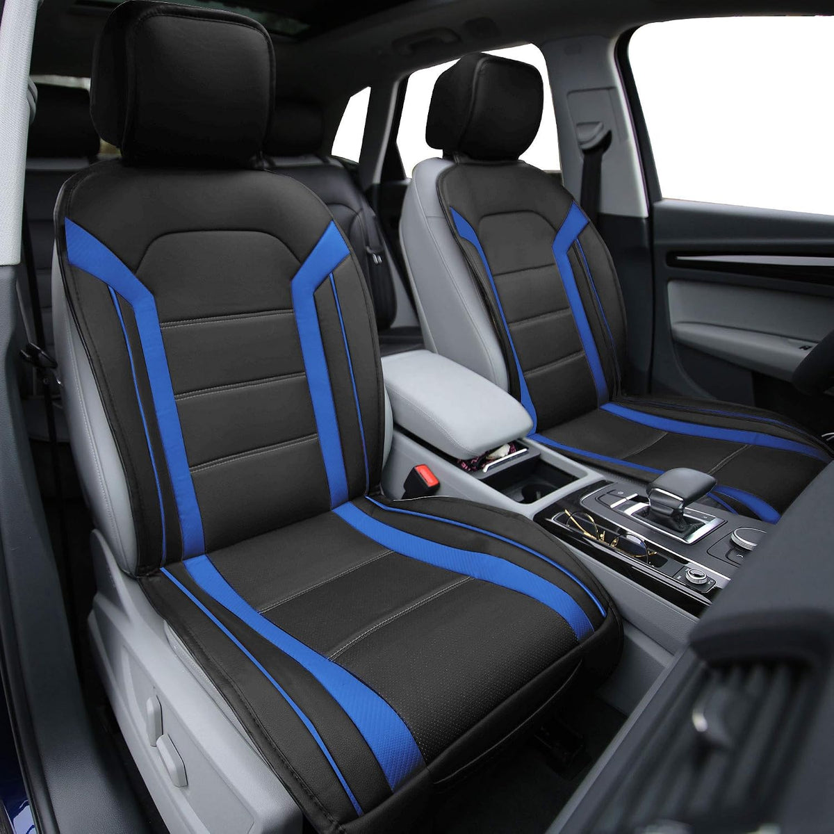 FH Group Car Seat Cover Cushion - 2 Pack Seat Covers for Cars Trucks SUV, Faux Leather Car Seat Cushions, Waterproof Car Seat Cover Cushion, Universal Fit Car Seat protector Front Set Blue