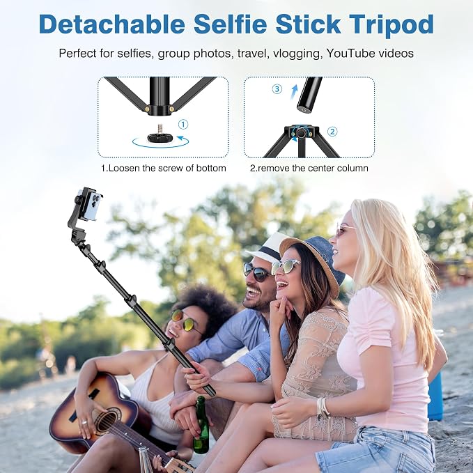 70" Phone Tripod with Remote & Holder, Portable Cell Phone Stand, Selfie Stick