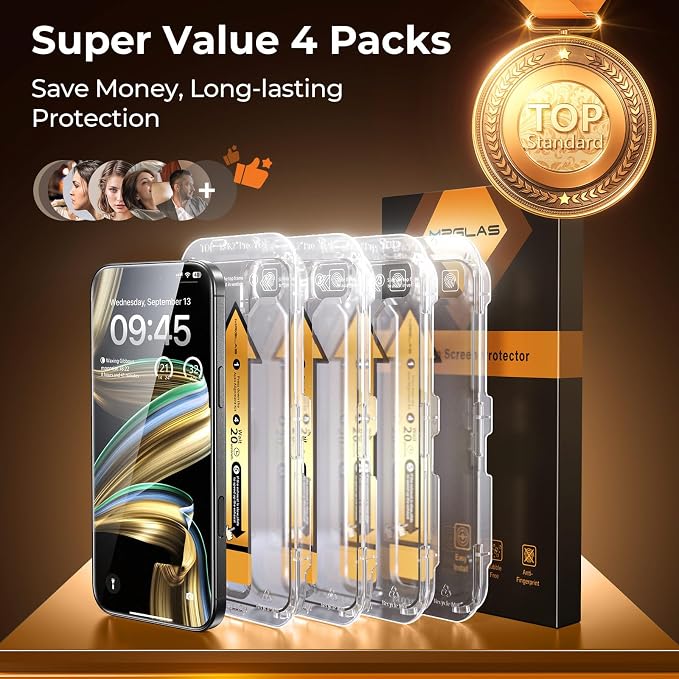 MRGLAS 4-Pack TOP 9H+ Glass for iPhone 15 Pro Max Privacy Screen Protector