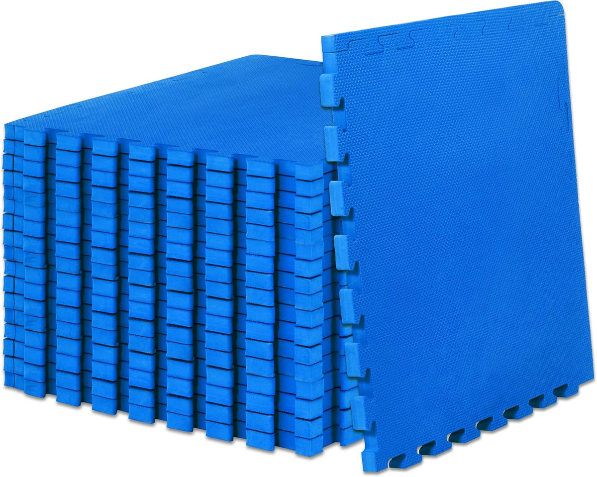 ProsourceFit Extra Thick Puzzle Exercise Mat - Cushioned EVA Foam Interlocking Tiles | Blue 3-Pack for Home & Gym