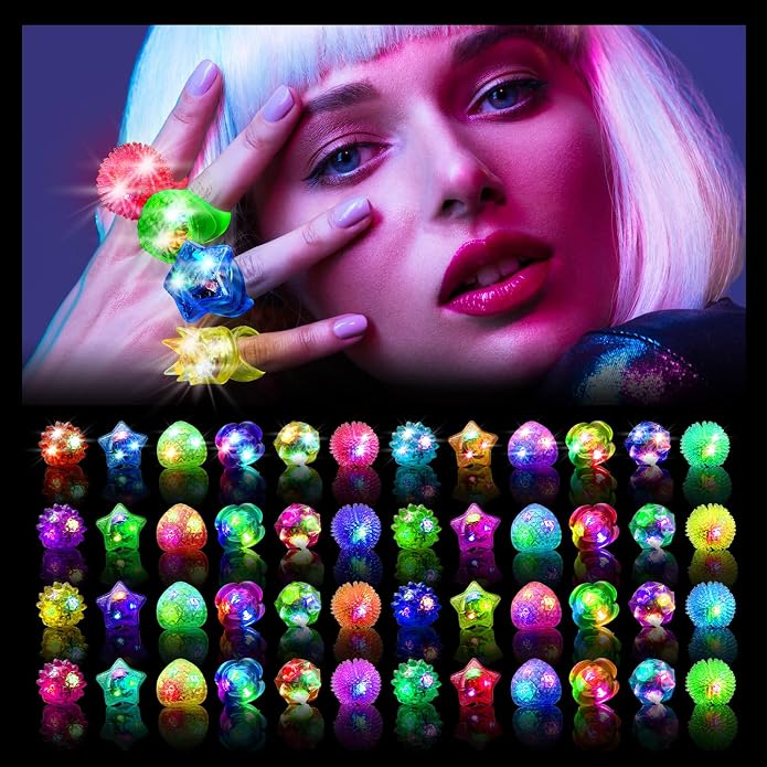 OLUPP Light Up Rings, Glow In The Dark Party Supplies, 6 Style Flashing Glow In