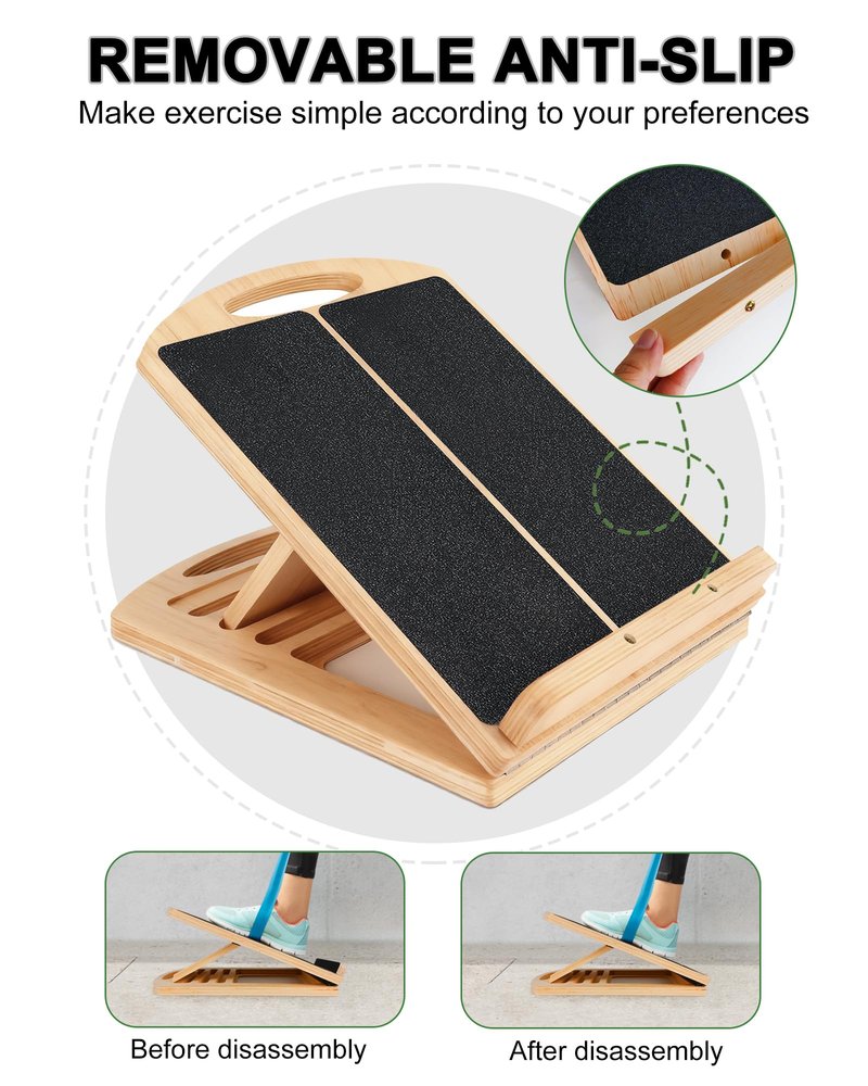 Slant Board for Calf Stretching, Adjustable Wooden Incline Board with Anti Slip Barrier, 300LB Capacity Portable Calf Stretcher for Physical Therapy, Squats, Ankle & Heel Support at Home/Gym