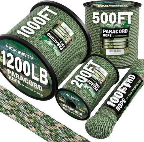 1200 Paracord Rope - 4.4mm 14 Strand Nylon for Outdoor Camping & DIY Projects | Camo Green 100FT