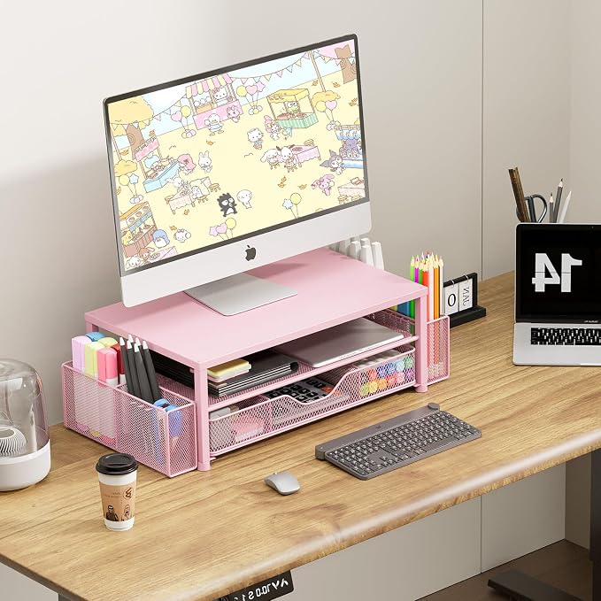 OPNICE Desk Organizers and Accessories, 2-Tier Computer Monitor Stand Riser