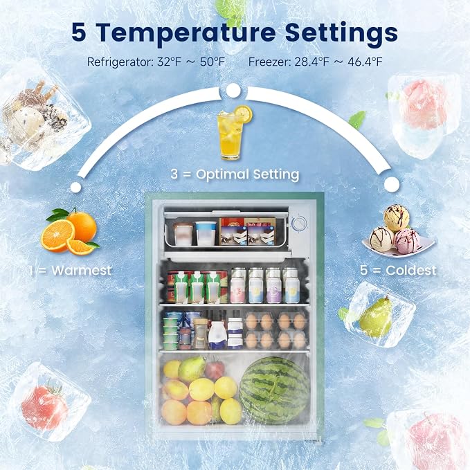 2.6 Cu Ft Small Fridge with Freezer for Office Green | Mini Refrigerator for Dorm Bedroom, Compact Fridge, Energy-efficient, Low Noise