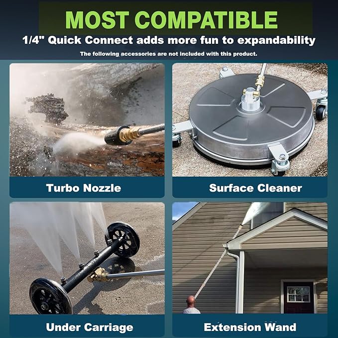Electric Pressure Washer 5000PSI Max 4.0GPM with 33FT Flexible Extension Hose, 4 Nozzles, Foam Cannon, Power Washer Powered for Cars, Patios, Driveways, Deep Green