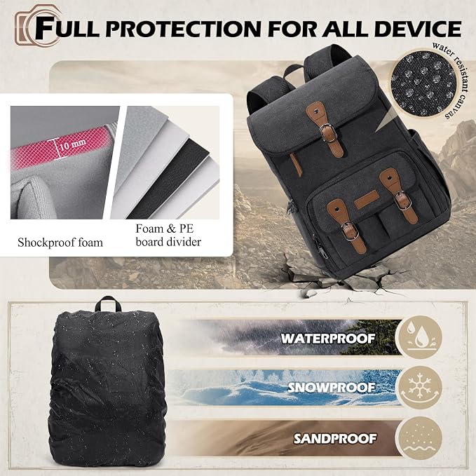 RAINSMORE Camera Bag Backpack for DSLR/SLR Mirrorless 15.6 Inch Laptop Camera