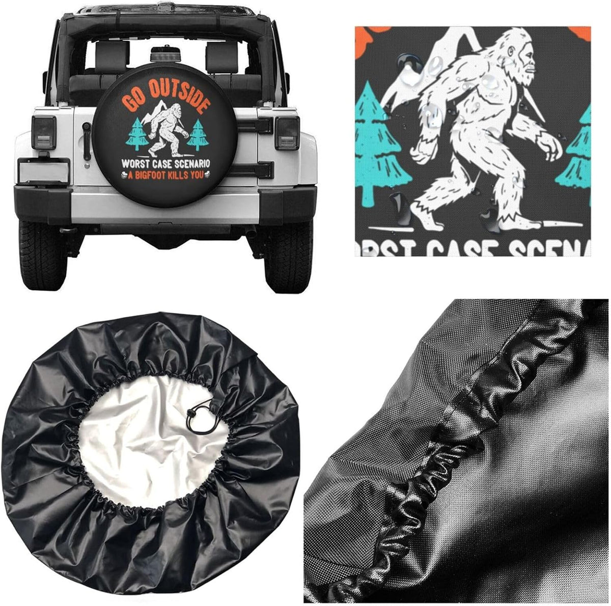 Go Outside Bigfoot Spare Tire Cover Universal Fit Wheel Protector for 15 inch Tires, Heavy-Duty Exterior Guard for RV, SUV, Truck, Travel Trailer and Camper