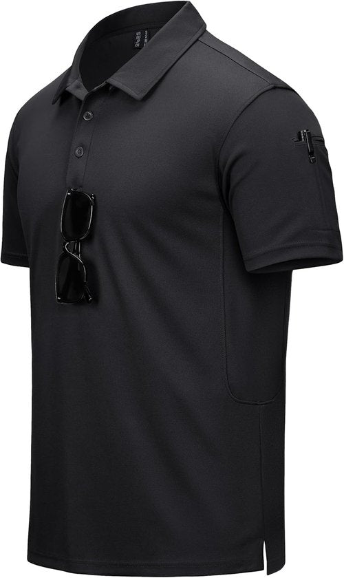 CRYSULLY Men's Polo Shirt - Quick-Dry Tactical Performance Collared Golf Shirt | Short Sleeve Pique Jersey