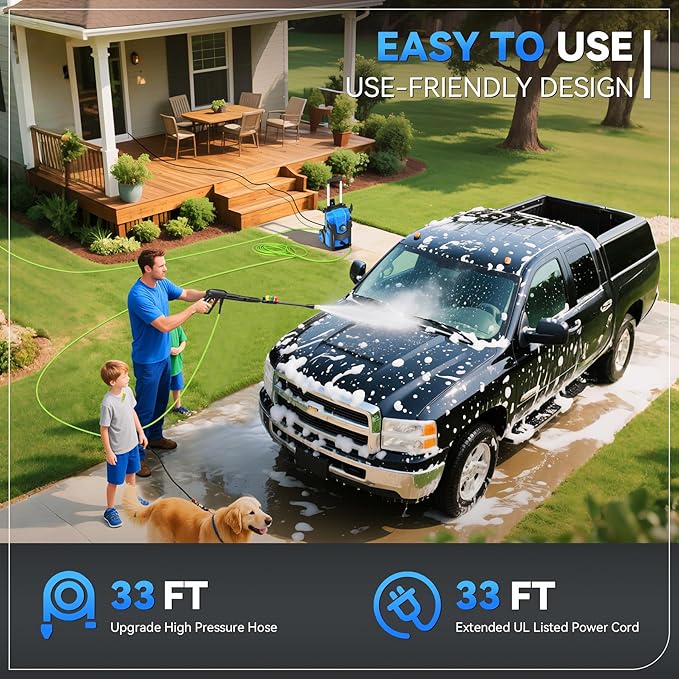 Electric Pressure Washer, 5000 PSI 4.0 GPM Heavy Duty Power Washer, with 4 Nozzles,Foam Cannon,33FT Hose Reel and 500ml Soap Bottle for Home/Cars(Blue)