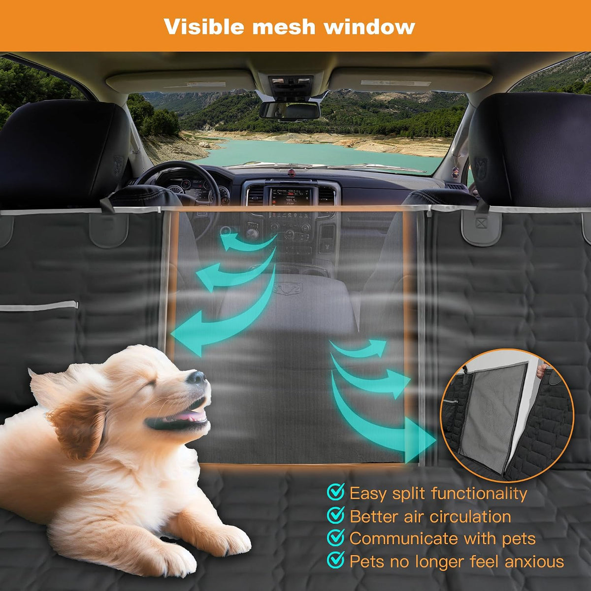 Reliadura Dog Hammock for Truck,Dog Car Seat Cover for Back Seat, Waterproof Seat Cover for Trucks with Mesh Window,Backseat Cover for Dogs in Car for F150/RAM1500/Sierra/Silverado