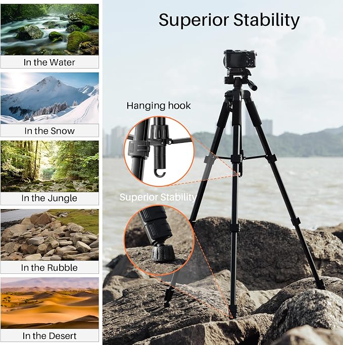 74'' Camera Tripod, Fotopro Lightweight Aluminum Travel Tripod