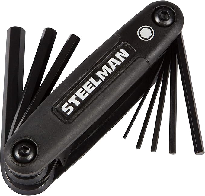 Steelman 3-Piece Set Folding Hex Key Wrench Tools, SAE, Metric, and Torx Allen Wrench Sets, Chamfered Ends, Rubberized Grip