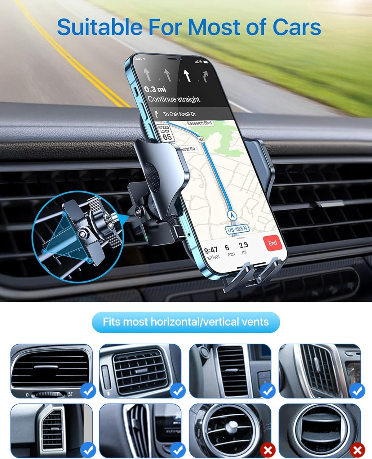 andobil 2026 Upgraded Car Phone Holder Mount, Military-Grade Phone Holders for Your Car Vent Stable Metal Clip Universal 360° Cell Phone Car Mount for iPhone 18 Pro Max 17/16/15/14/13/ Samsung, Purple