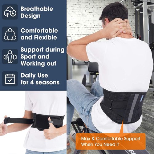 Lower Back Brace for Pain Relief, Back Brace Back Support Belt, Flexible Lumbar Support, Back Support Brace for Lifting at Work, Scoliosis Pain Relief Brace (Black,2XL Fits 37.5”-47” Belly Waist)