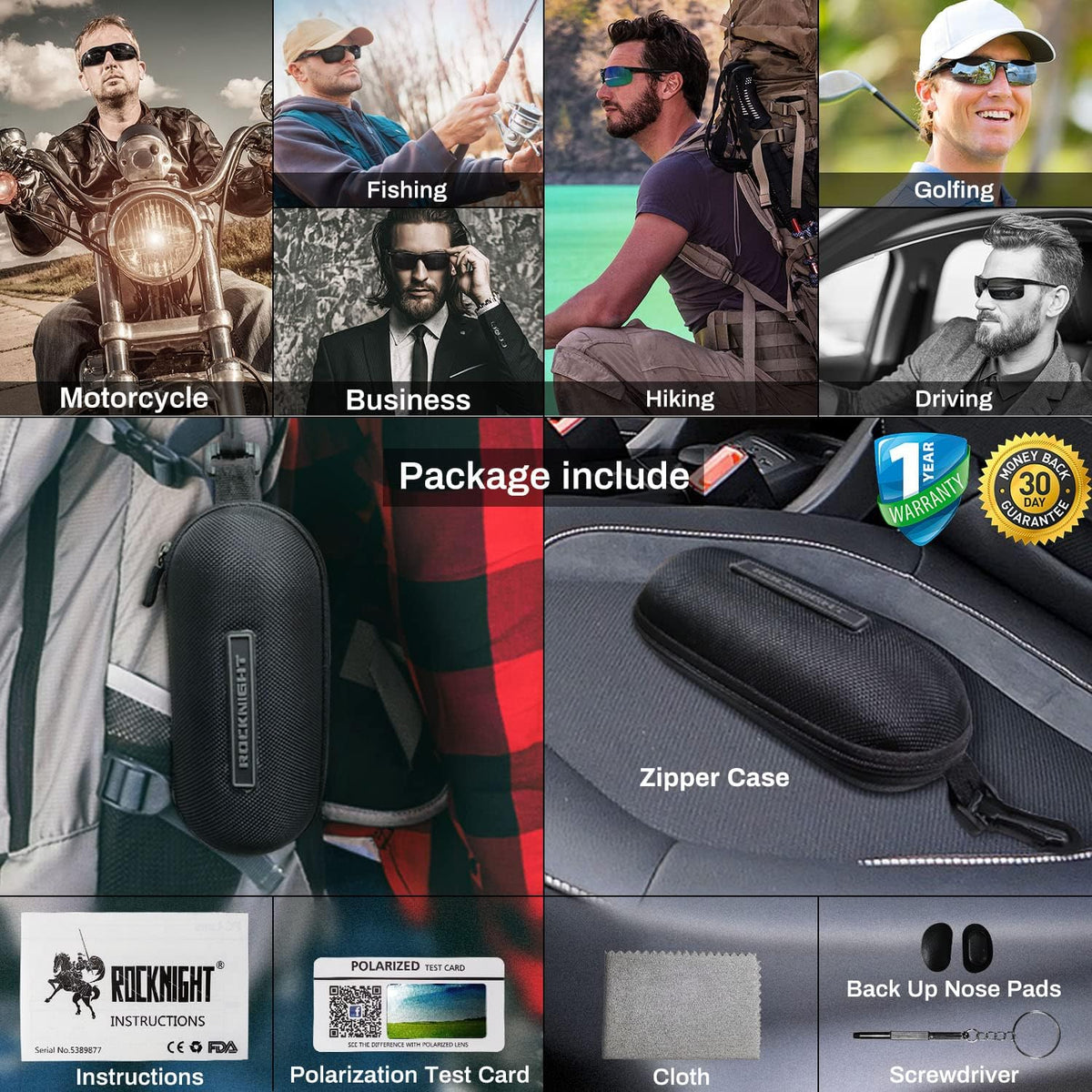 ROCKNIGHT HD Polarized Sunglasses - Ultra-Light UV400 Protection for Golf & Fishing | Outdoor Use