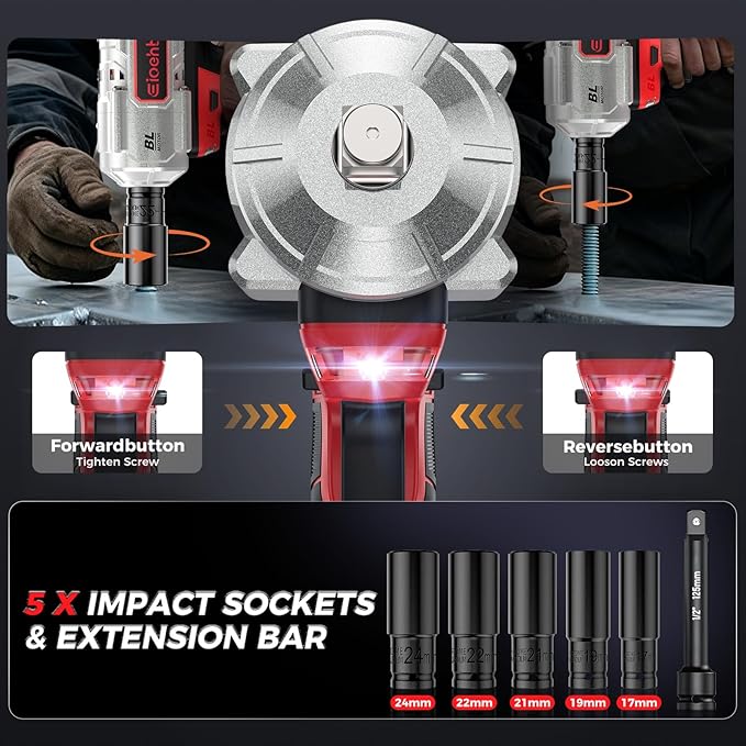 Cordless Impact Wrench, 1200Nm(900 Ft-lbs)1/2" Brushless Impact Gun, 2x4.0AH Batteries Electric Impact Motor Variable Speeds, 21V High Torque Power Impact Driver Ideal for Car, DIY, and Truck RV/Mower